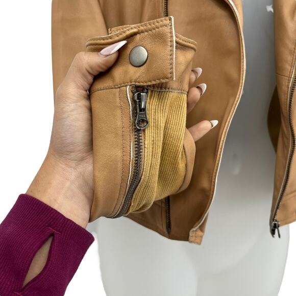 JKT NYC Piper Patina Leather Jacket Au Lait Tan Cropped Unlined Zippers Size XS - Picture 12 of 16